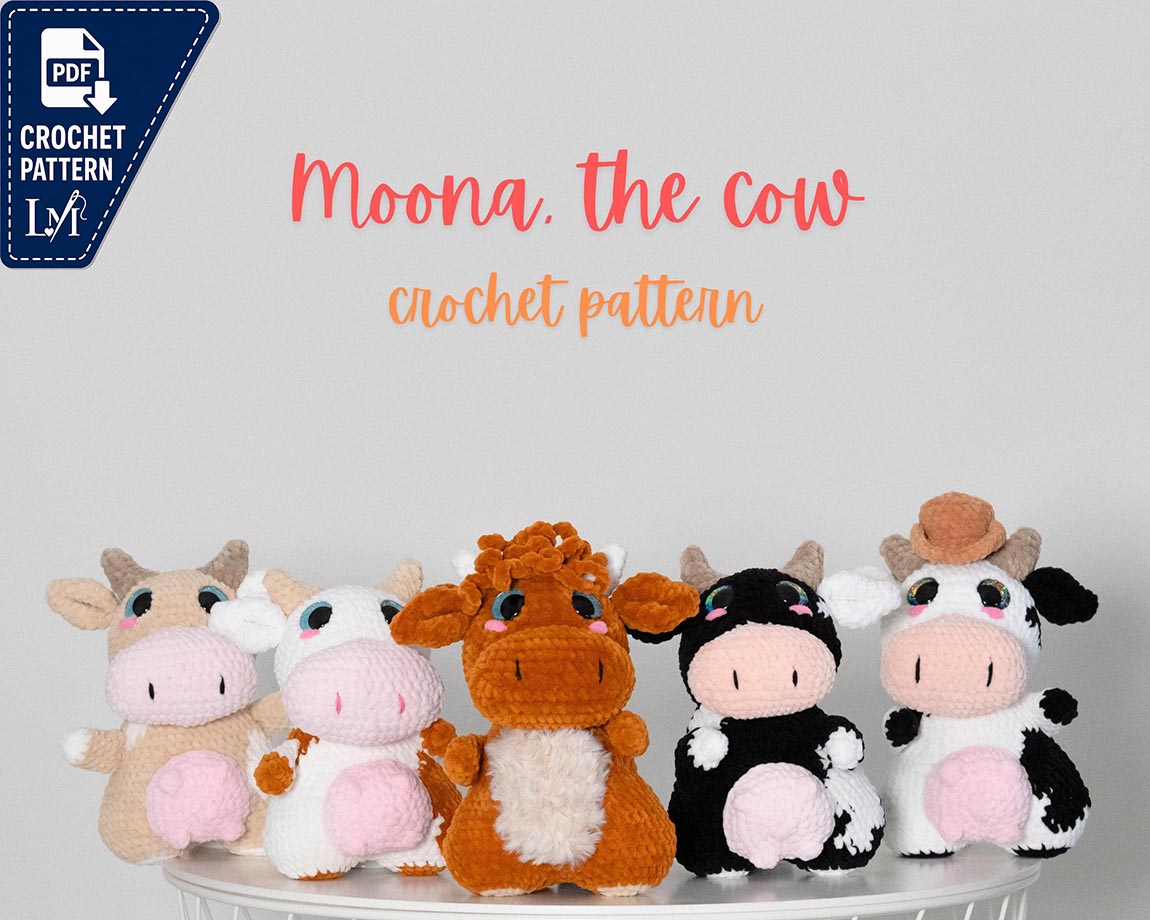 MOONA, THE COWBOY - crochet pattern. Amigurumi cow plushie highland